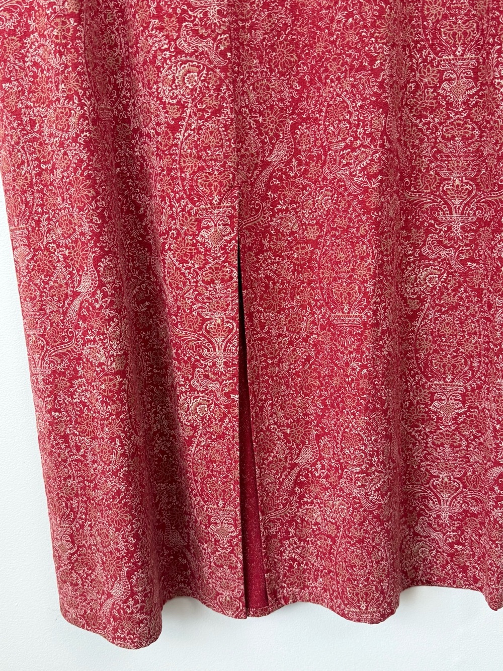 Vintage Liz Claiborne Lizsport Linen Blend Red Paisley Sleeveless Maxi Dress 6 - Picture 4 of 8